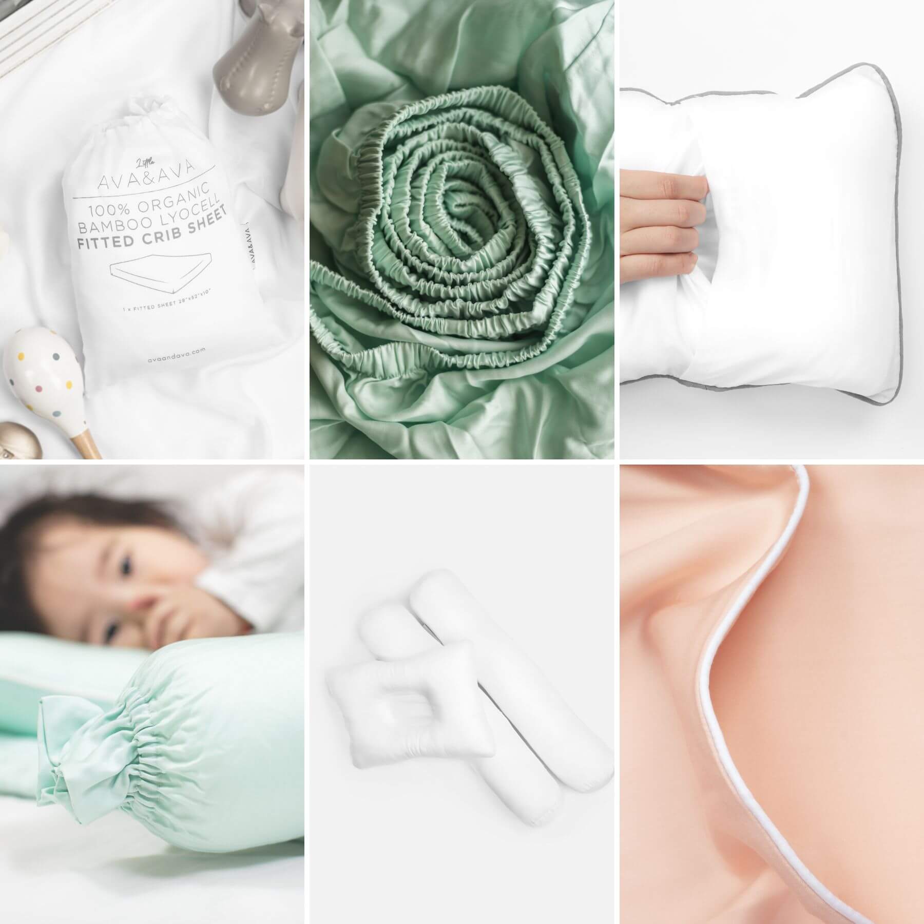 ava and ava ph bamboo lyocell baby bedding (crib sheet, pillowcases, pillows, comforter set) details