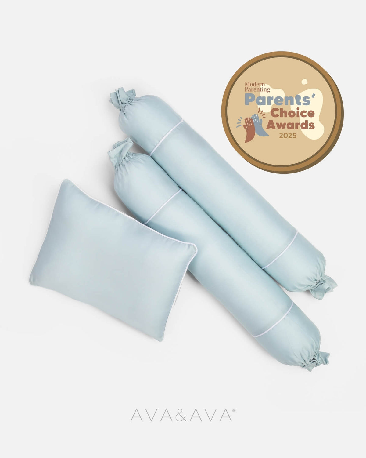 ava and ava ph organic bamboo lyocell baby pillowcase set - pillowcase, 2 bolstercases in powder blue with white piping)