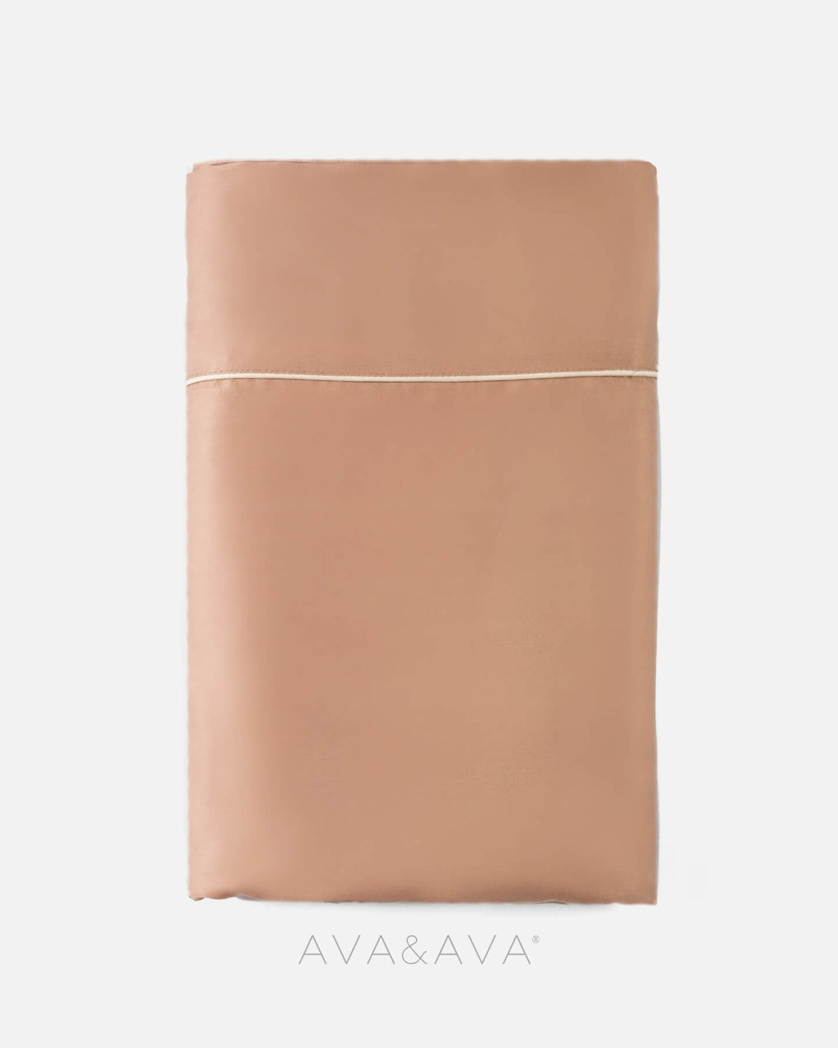ava and ava ph organic bamboo lyocell flat sheet with contrast piping. autumn caramel ochre