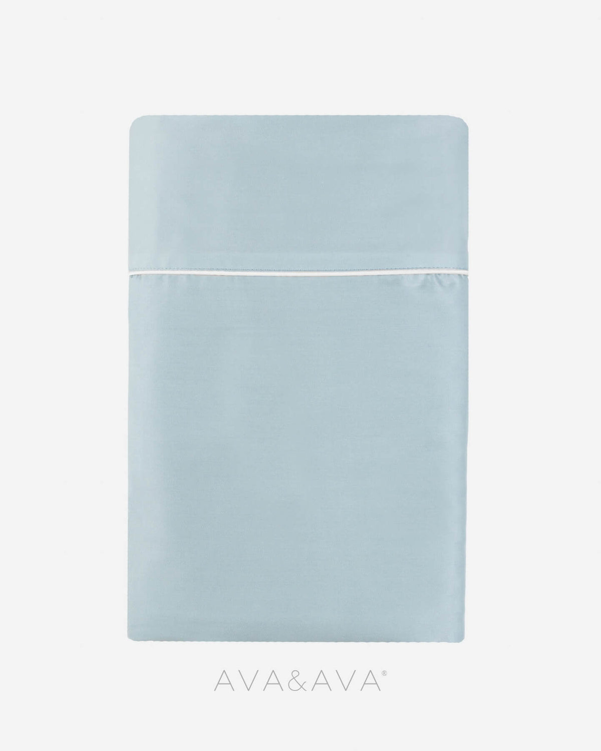 ava and ava ph organic bamboo lyocell flat sheet with contrast piping. sky blue powder blue.