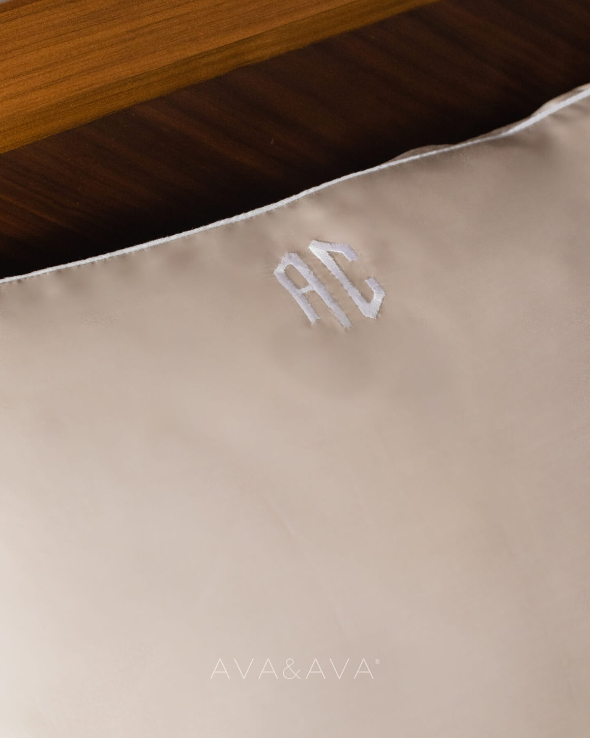 ava and ava ph organic bamboo lyocell pillowcase with custom embroidery personalized monogram pillowcase in sand beige