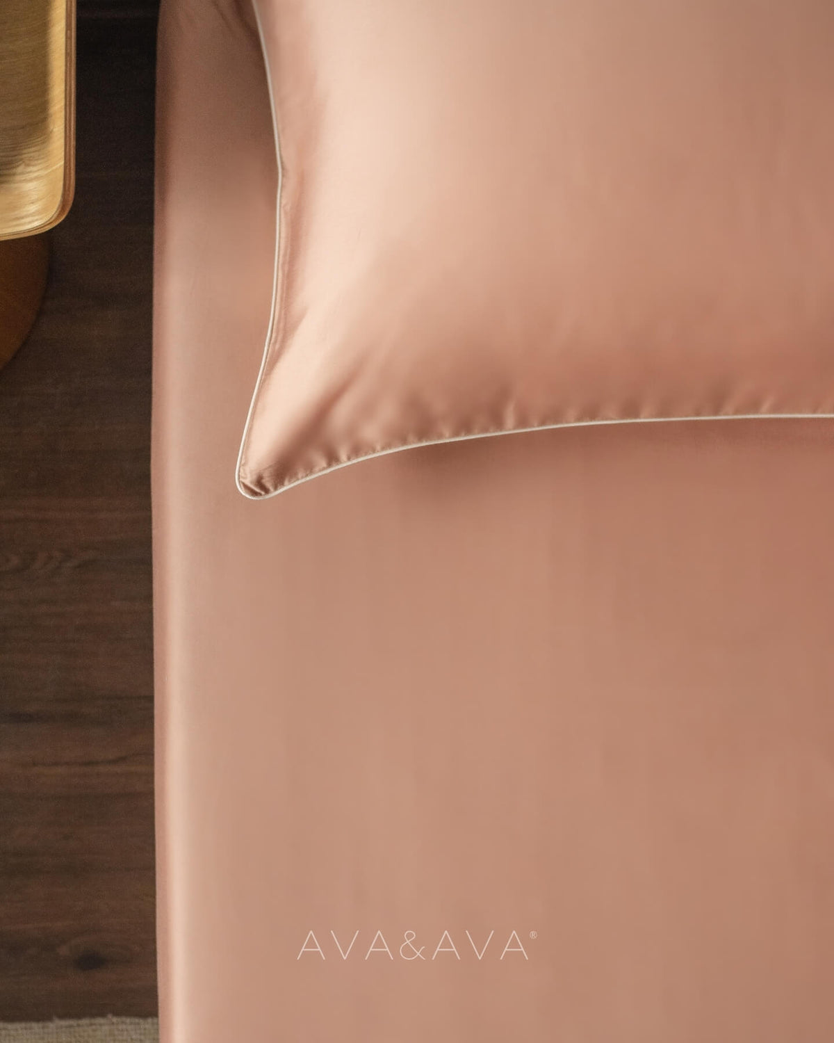 ava and ava ph organic bamboo lyocell 3pc sheet set (2 pillowcases 1 fitted sheet) in autumn (ochre caramel with beige piping)