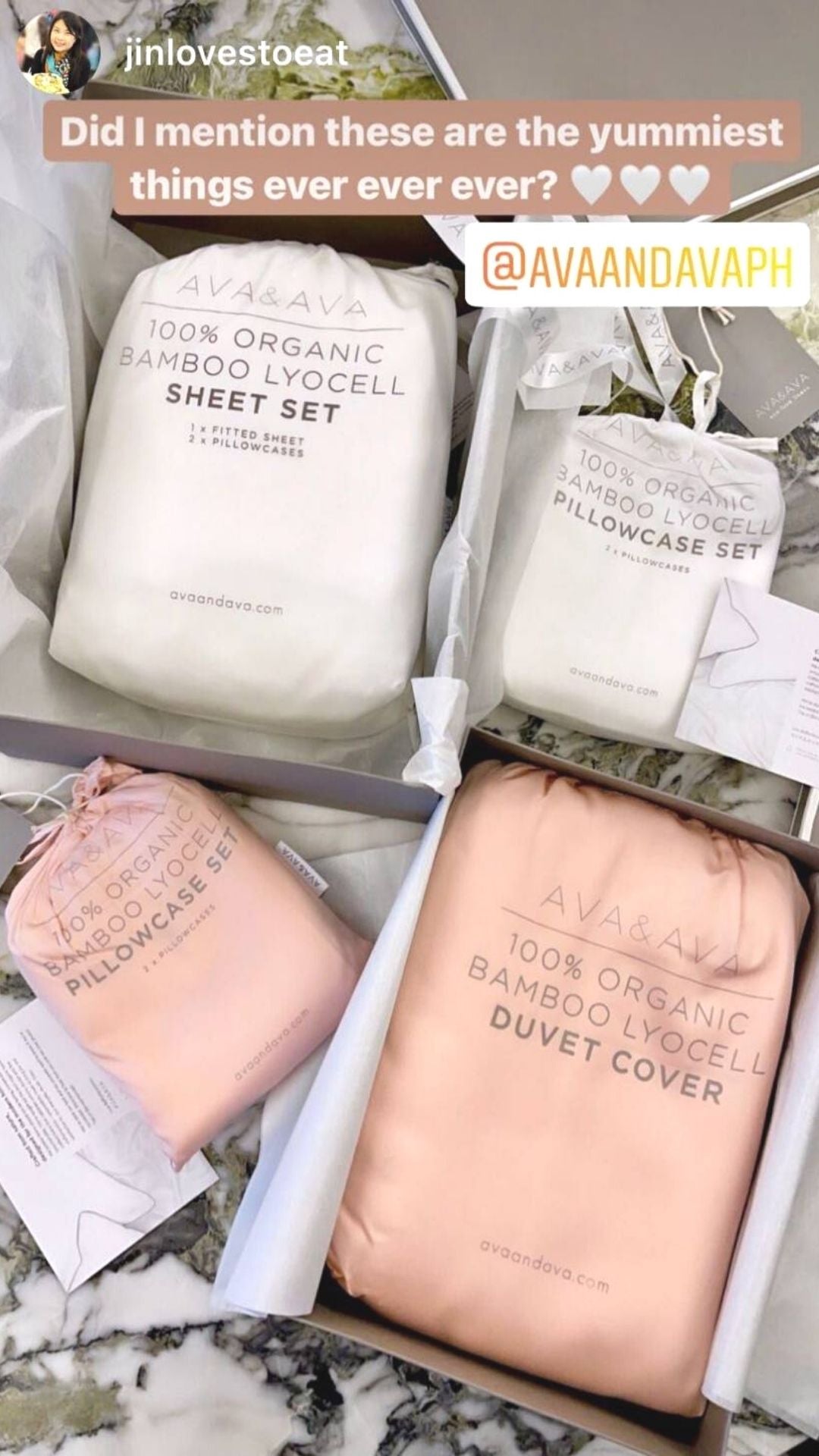 ava and ava buttery silky soft organic bamboo lyocell bedding set in white and pink in gray gift box packaging