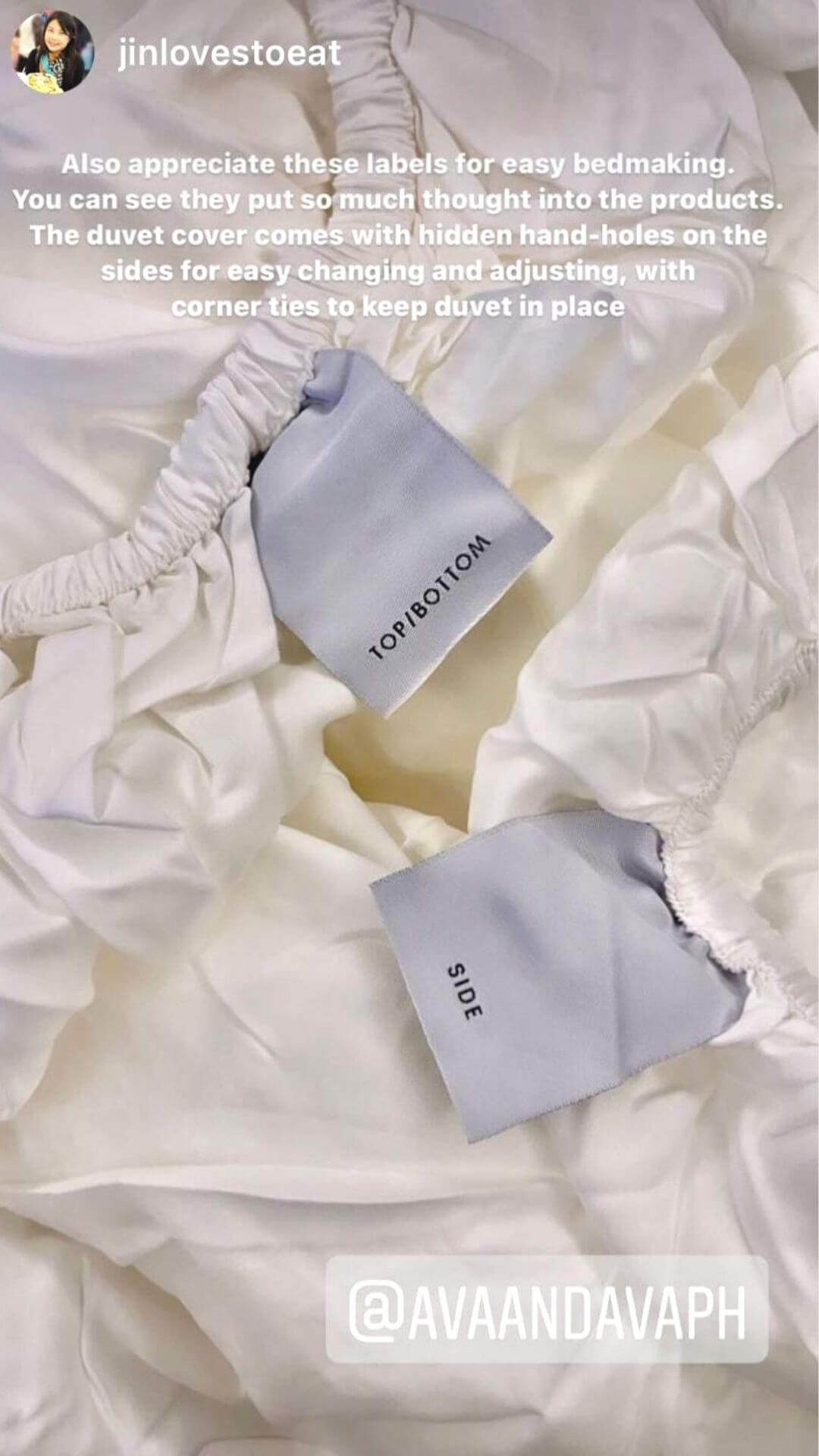 ava and ava ph review - cool, buttery smooth and silky soft organic bamboo lyocell fitted sheet label detail (top/bottom and side) by jin loves to eat @jinlovestoeat