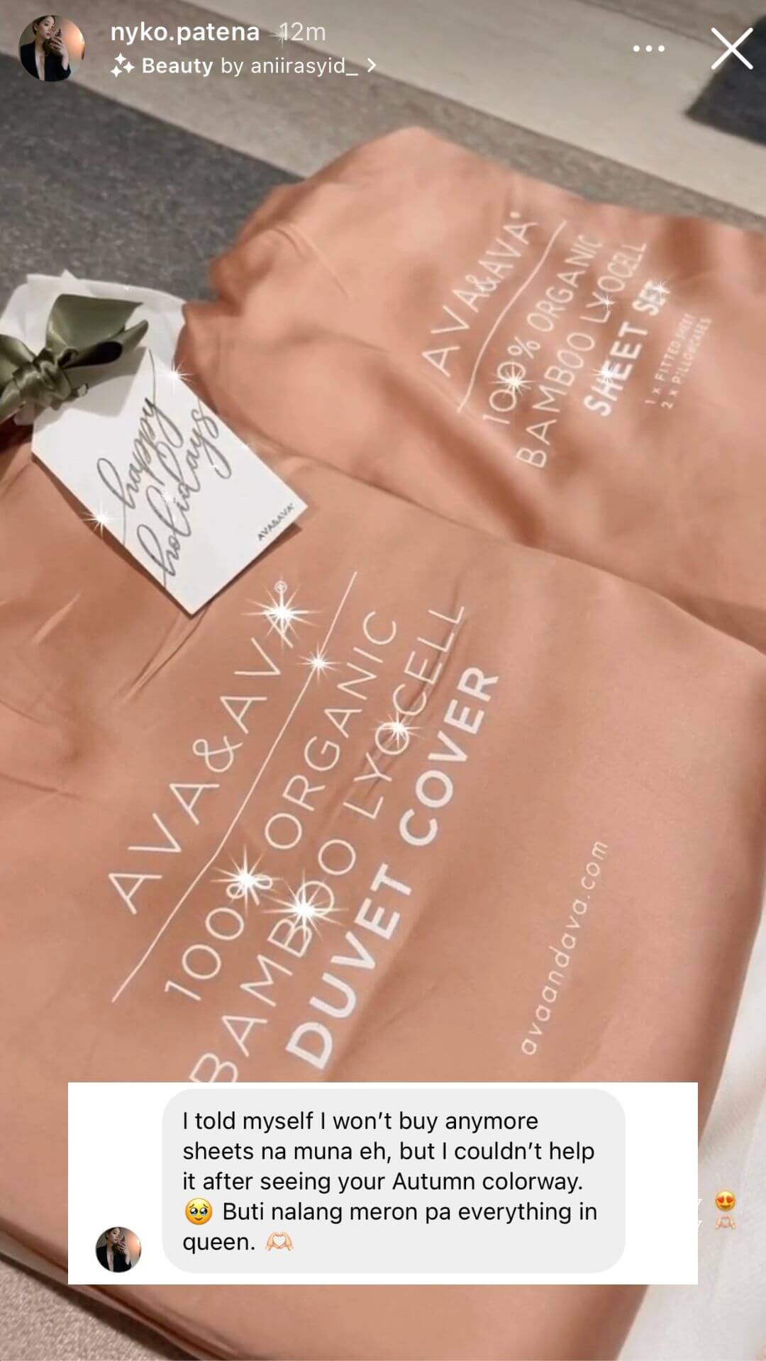 ava and ava ph review - cool, silky soft organic bamboo lyocell sheet set, pillowcases, duvet cover, comforter in autumn caramel by nyko patena @nykopatena