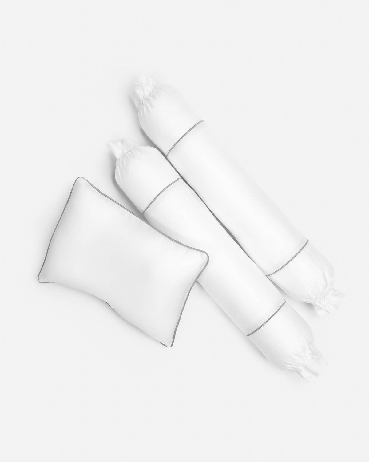 ava and ava ph organic bamboo lyocell baby pillowcase set - pillowcase, 2 bolstercases in daydream blush (white with gray piping)