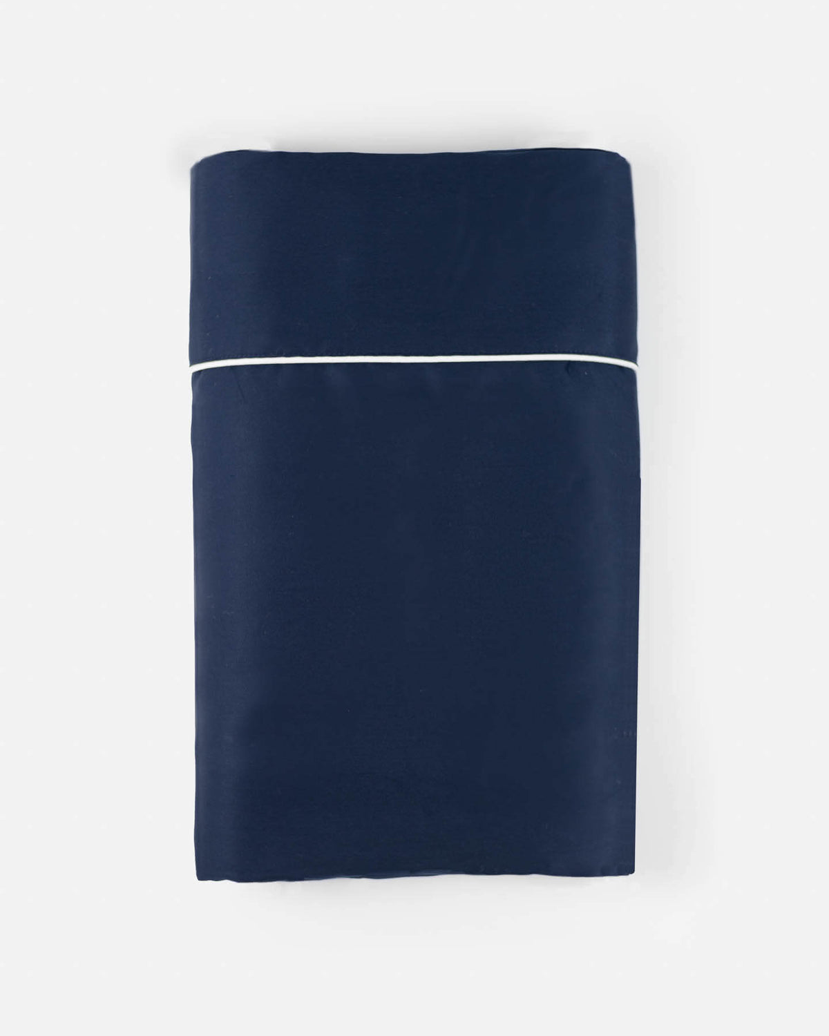 ava and ava ph organic bamboo lyocell flat sheet navy blue with white contrast piping at the top hem