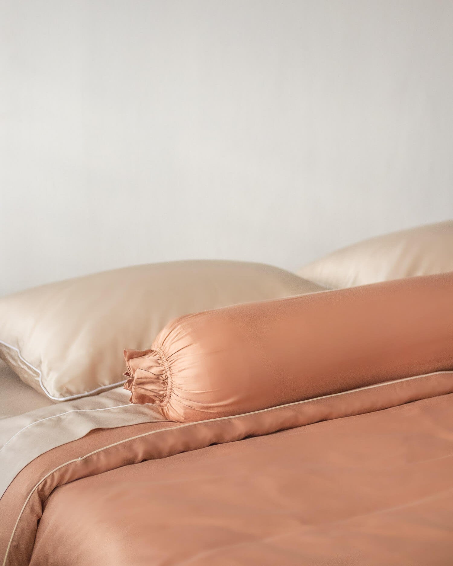 ava and ava ph organic bamboo lyocell duvet cover, bolster, pillowcases (autumn caramel ochre), flat sheet (sand beige). soft and cooling bedding sheets.