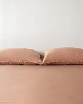 ava and ava ph organic bamboo lyocell sheet set (2 pillowcases 1 fitted sheet) in autumn (ochre caramel with beige piping)