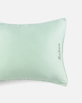 ava and ava organic bamboo lyocell toddler pillowcases / mini pillowcases / tempur pillowcase. hypoallergenic soft and breathable. color mint green with white pillowcases with monogram custom embroidery name