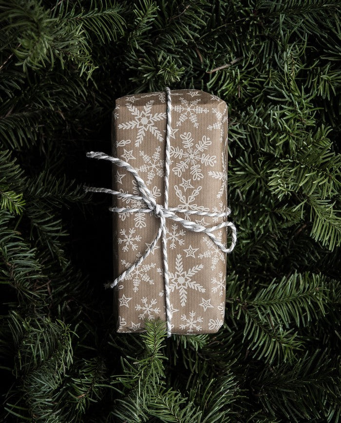 ava and ava sustainable gift wrapped in kraft paper with white ribbon