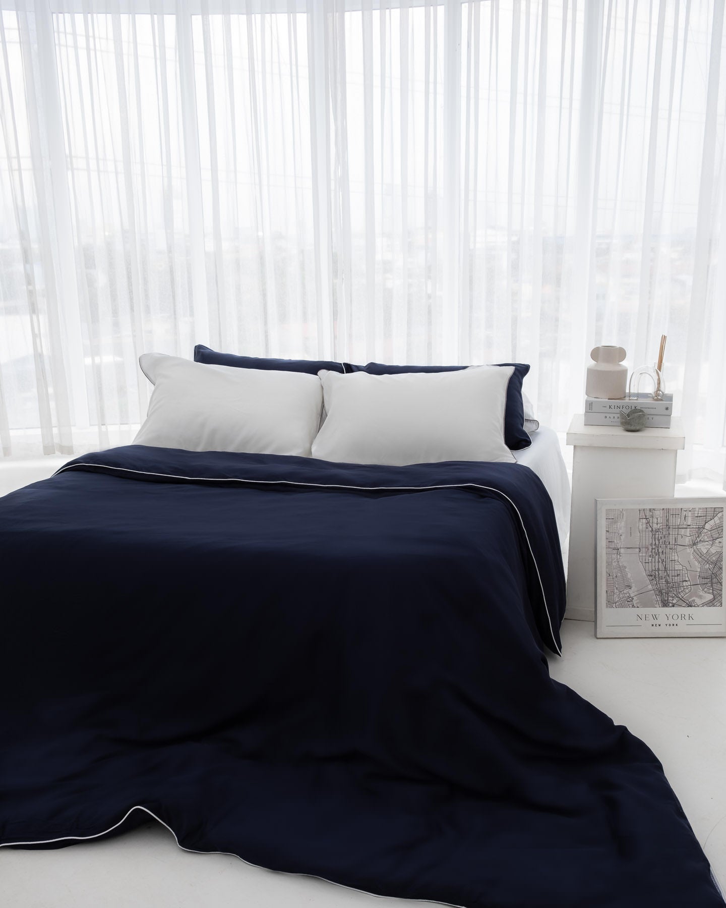 ava and ava philippines bamboo sheet set with navy organic bamboo lyocell duvet cover and white pillowcases