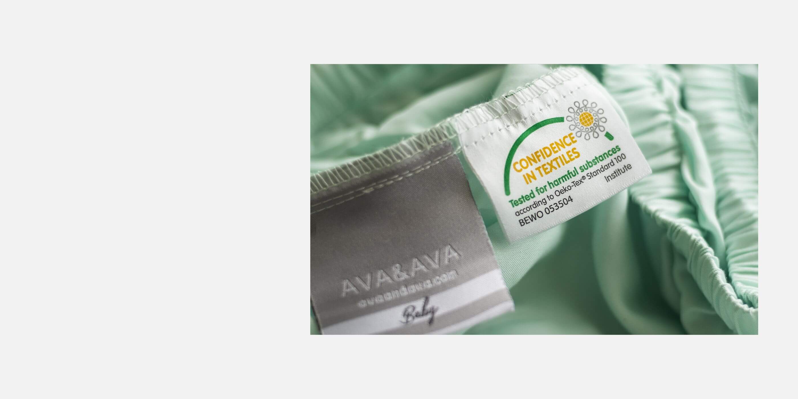 ava and ava ph bamboo lyocell baby bedding crib sheet closeup oeko-tex certified toxin free label