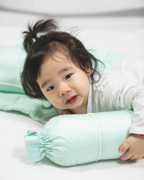 ava and ava organic bamboo lyocell baby pillowcase set - pillowcase, 2 bolstercases in mint green (green with white piping)