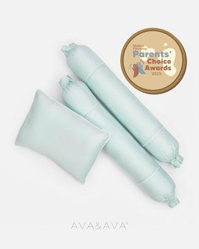 ava and ava ph organic bamboo lyocell baby pillowcase set - pillowcase, 2 bolstercases in powder mint green with white piping)