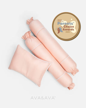 ava and ava ph organic bamboo lyocell baby pillowcase set - pillowcase, 2 bolstercases in powder pink with white piping)