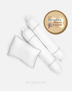 ava and ava ph organic bamboo lyocell baby pillowcase set - pillowcase, 2 bolstercases in white with gray piping)