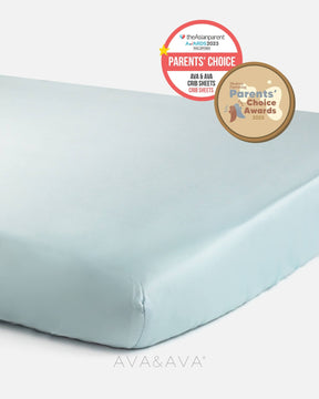 ava and ava ph organic bamboo lyocell baby bedding - crib sheet fitted sheet for wooden crib or playpen. breathable soft. theasianparent awards modern parenting philippines best crib sheets in blue