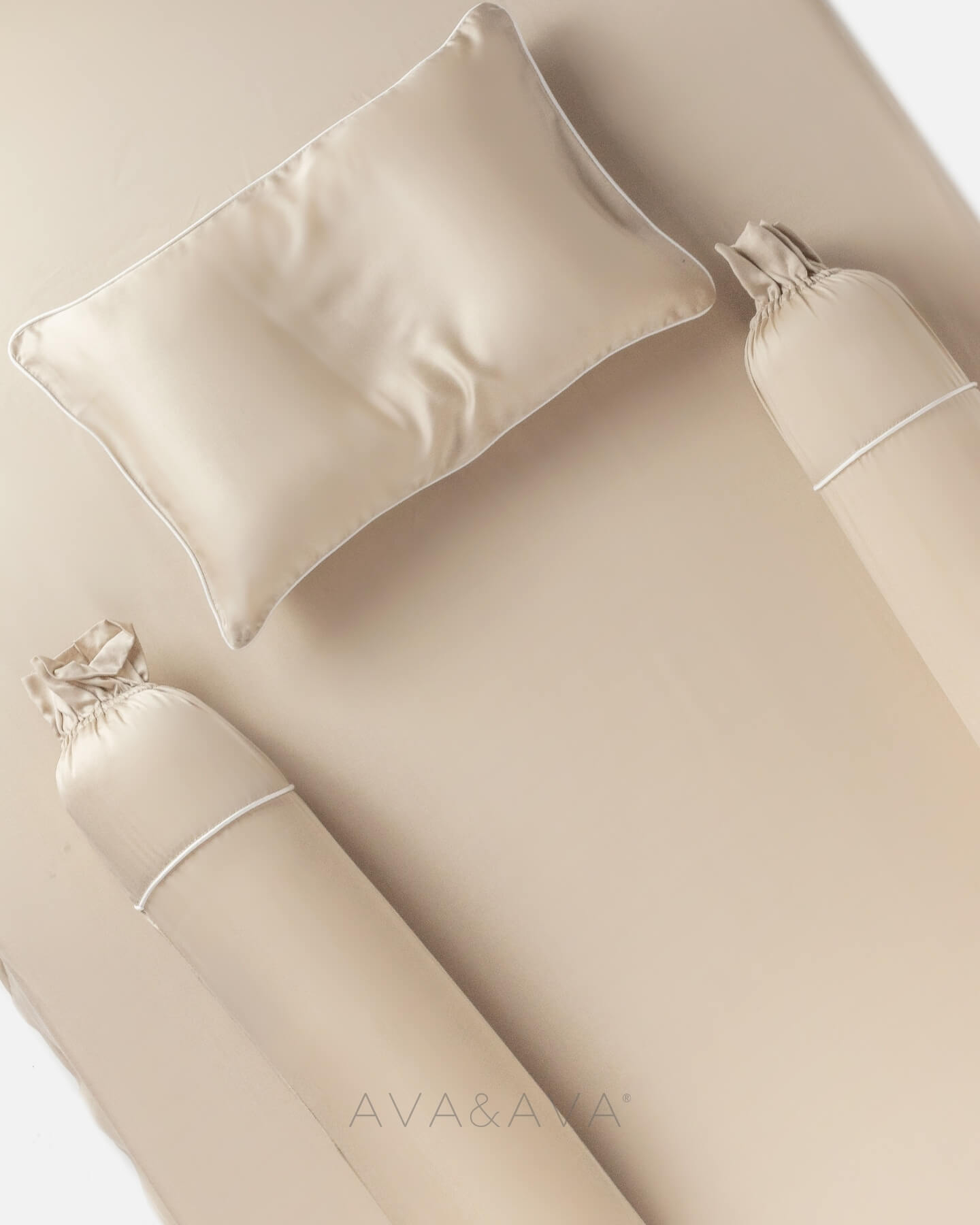 ava and ava ph organic bamboo lyocell baby bedding - crib sheet fitted sheet for wooden crib or playpen with baby pillows and bolsters. breathable soft. theasianparent awards philippines best crib sheets in sand beige.