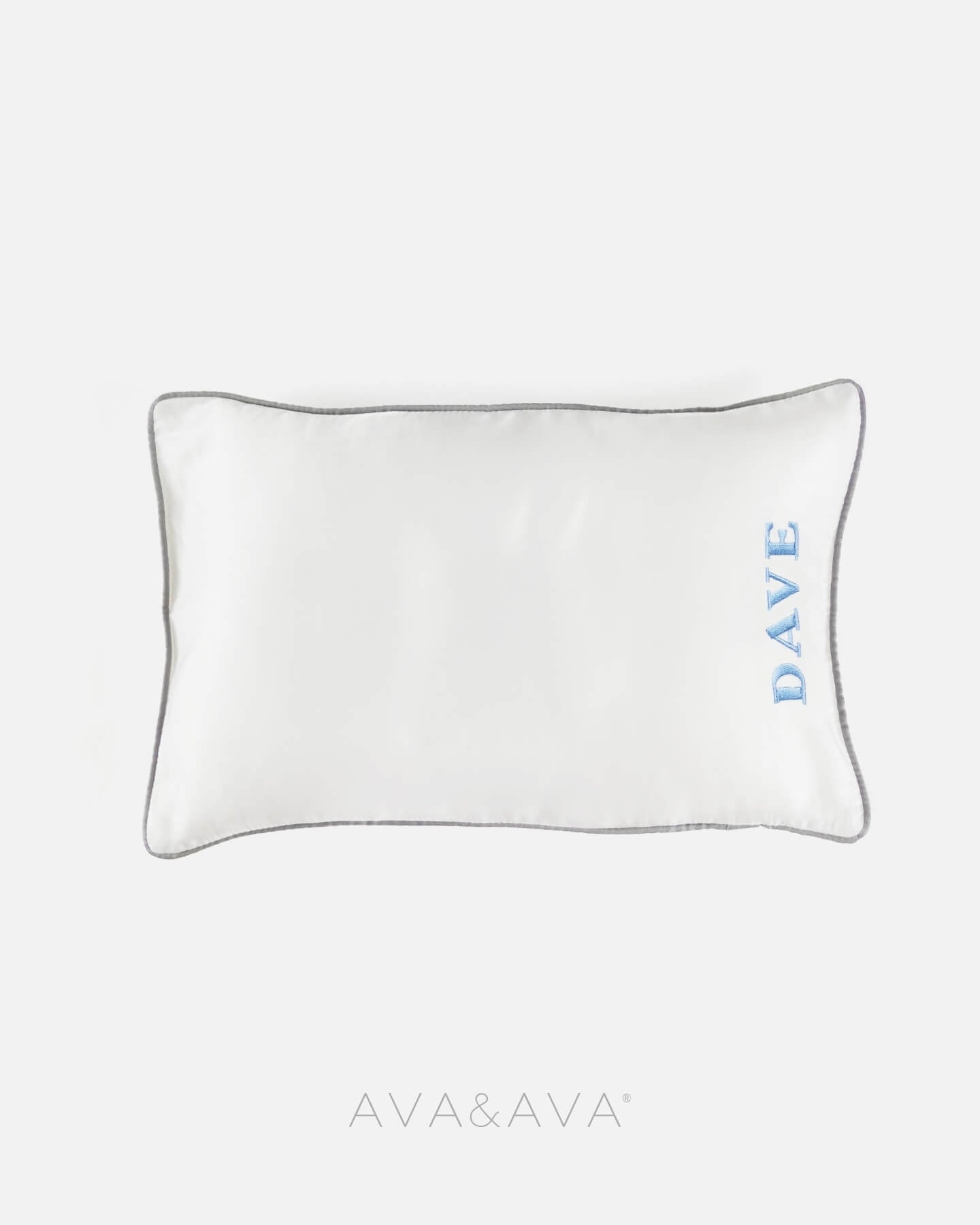ava and ava ph organic bamboo lyocell baby pillowcase set - pillowcase, 2 bolstercases in white (white with gray piping) with embroidered name monogram