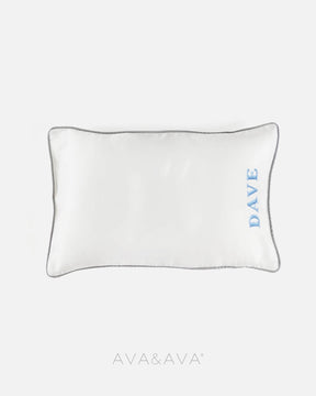 ava and ava ph organic bamboo lyocell baby pillowcase set - pillowcase, 2 bolstercases in white (white with gray piping) with embroidered name monogram