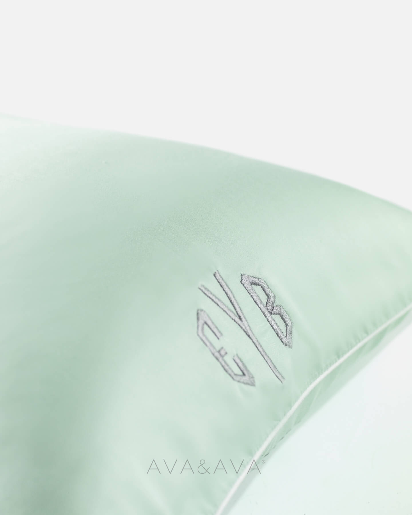 ava and ava organic bamboo lyocell toddler pillowcases / mini pillowcases / tempur pillowcase. hypoallergenic soft and breathable. color mint green with white pillowcases with monogram custom embroidery initials
