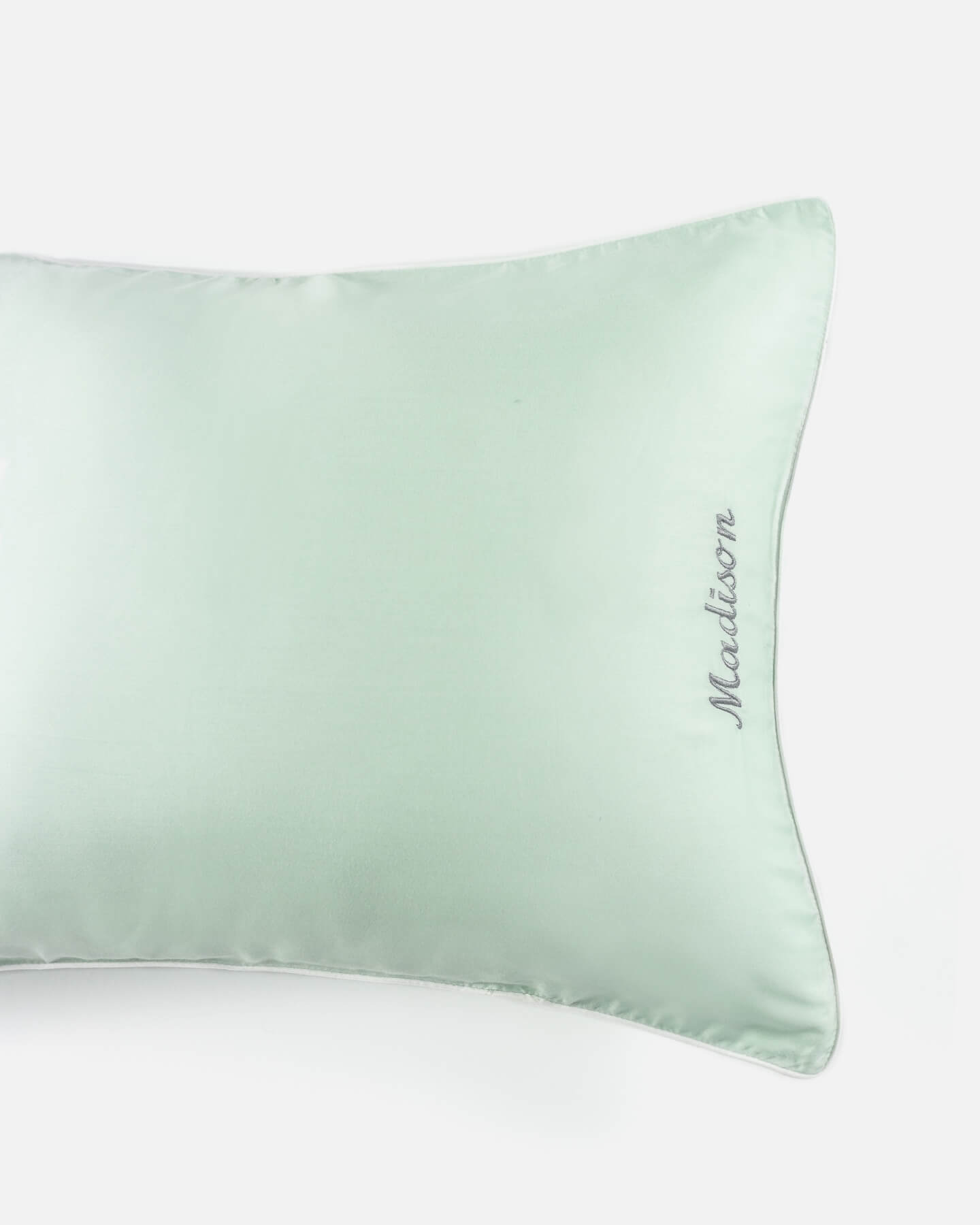 ava and ava organic bamboo lyocell toddler pillowcases / mini pillowcases / tempur pillowcase. hypoallergenic soft and breathable. color mint green with white pillowcases with monogram custom embroidery initials