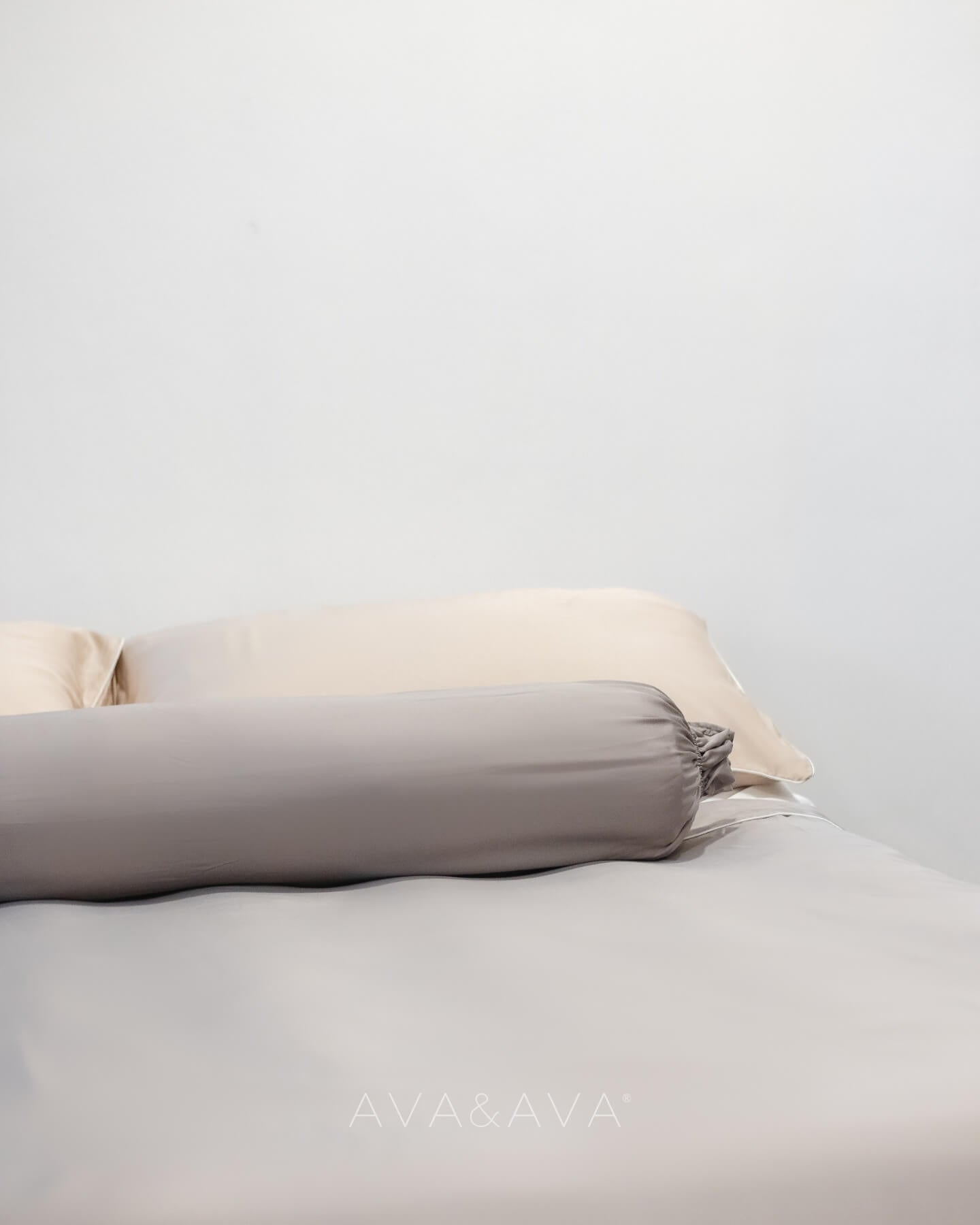 ava and ava ph organic bamboo lyocell bedding set (pillowcases, fitted sheet, flat sheet, bolster pillow, bolstercase). colors: neutral sand beige, gray