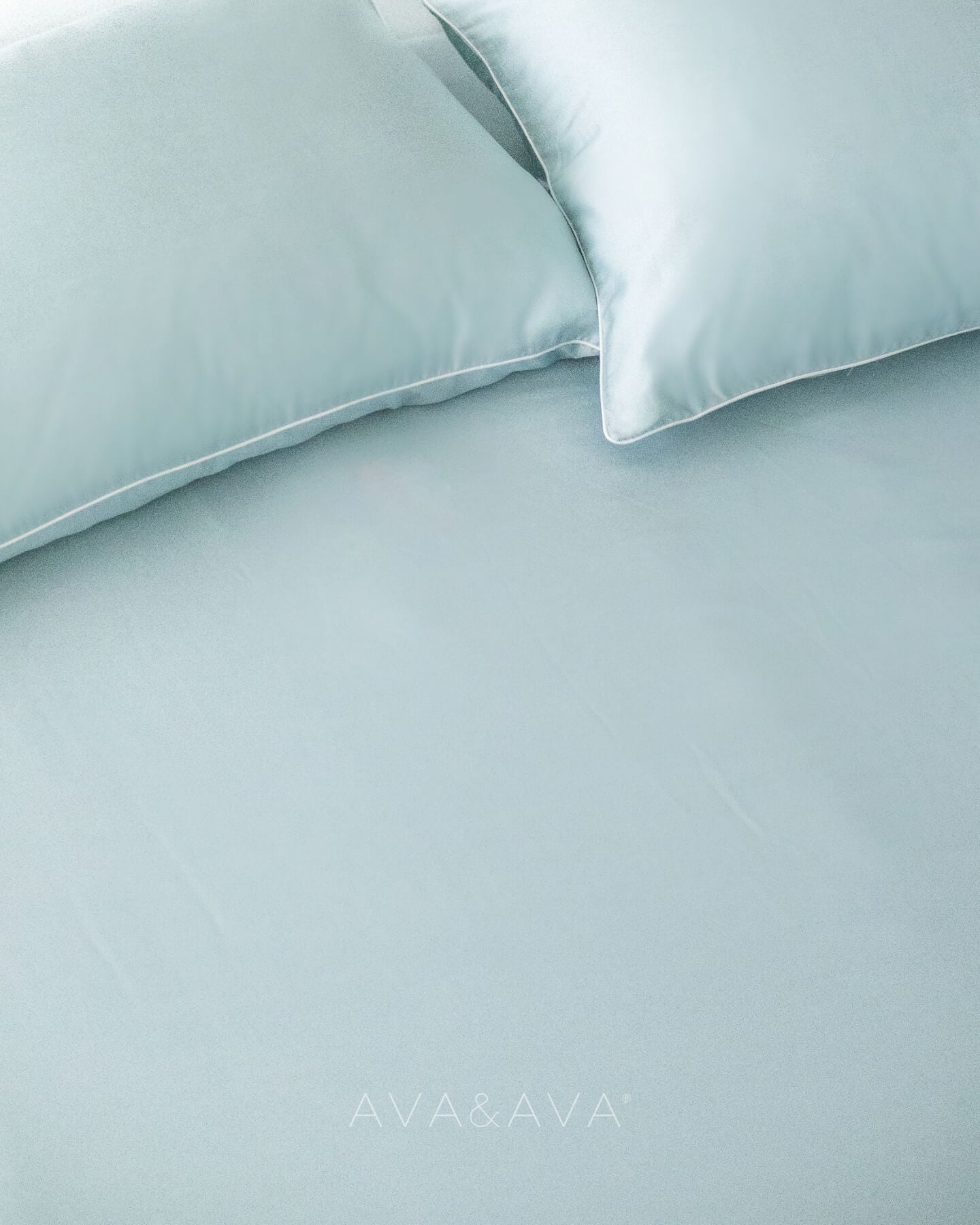 ava and ava philippines organic bamboo lyocell 3pc sheet set (2 pillowcases 1 fitted sheet) in powder blue (sky blue with white piping). ava and ava ph soft, cooling, breathable bed sheets.
