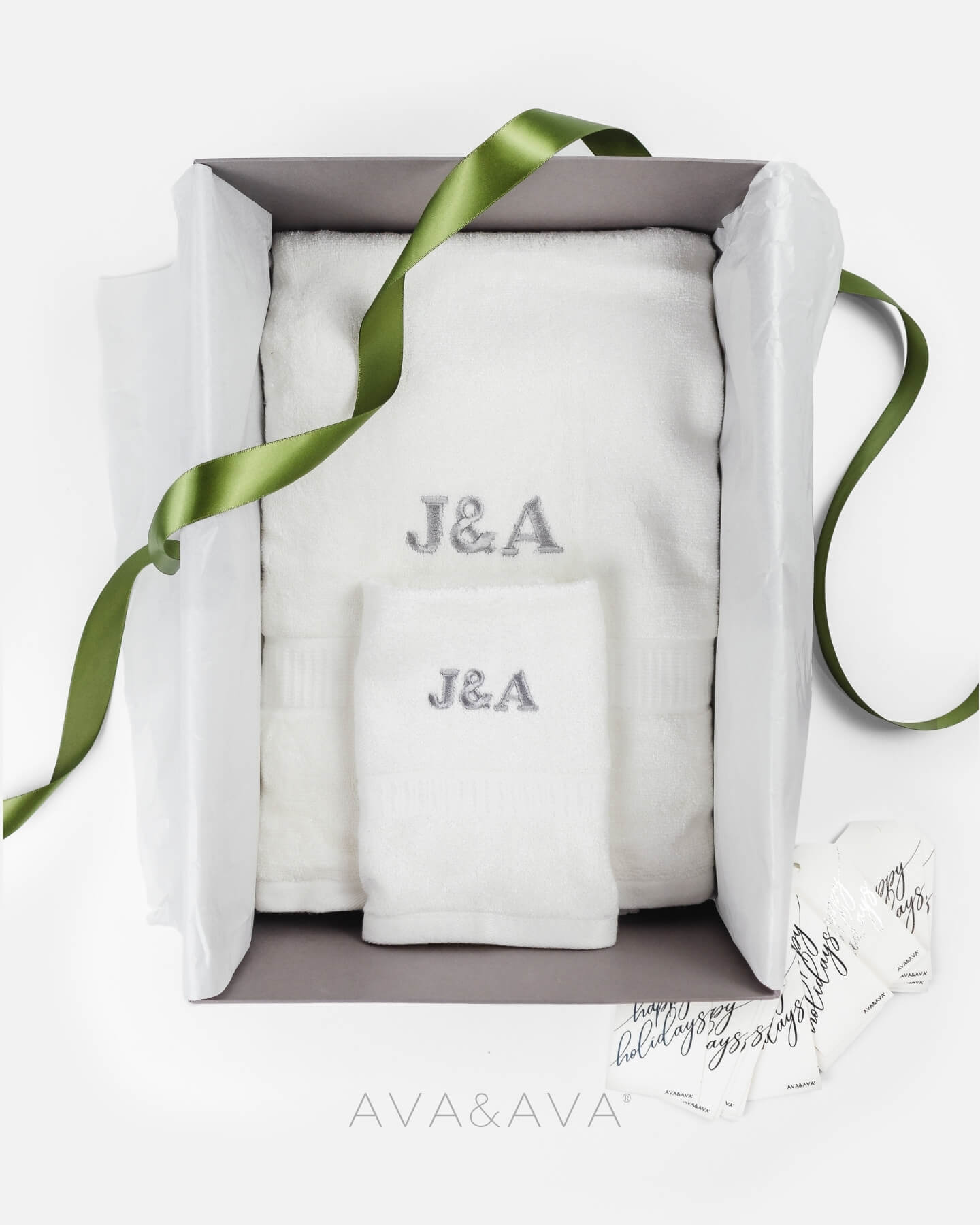 ava and ava ph organic bamboo face towel and bath towel white. absorbent and quick drying. like hotel spa towels. soft and luxurious. perfect for sensitive skin. with personalized embroidery monogram initials. premium gift box for holidays.