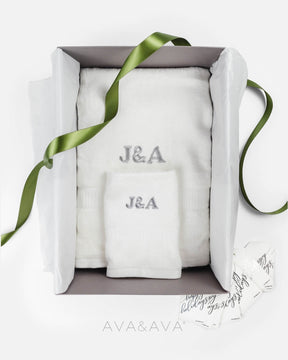 ava and ava ph organic bamboo face towel and bath towel white. absorbent and quick drying. like hotel spa towels. soft and luxurious. perfect for sensitive skin. with personalized embroidery monogram initials. premium gift box for holidays.