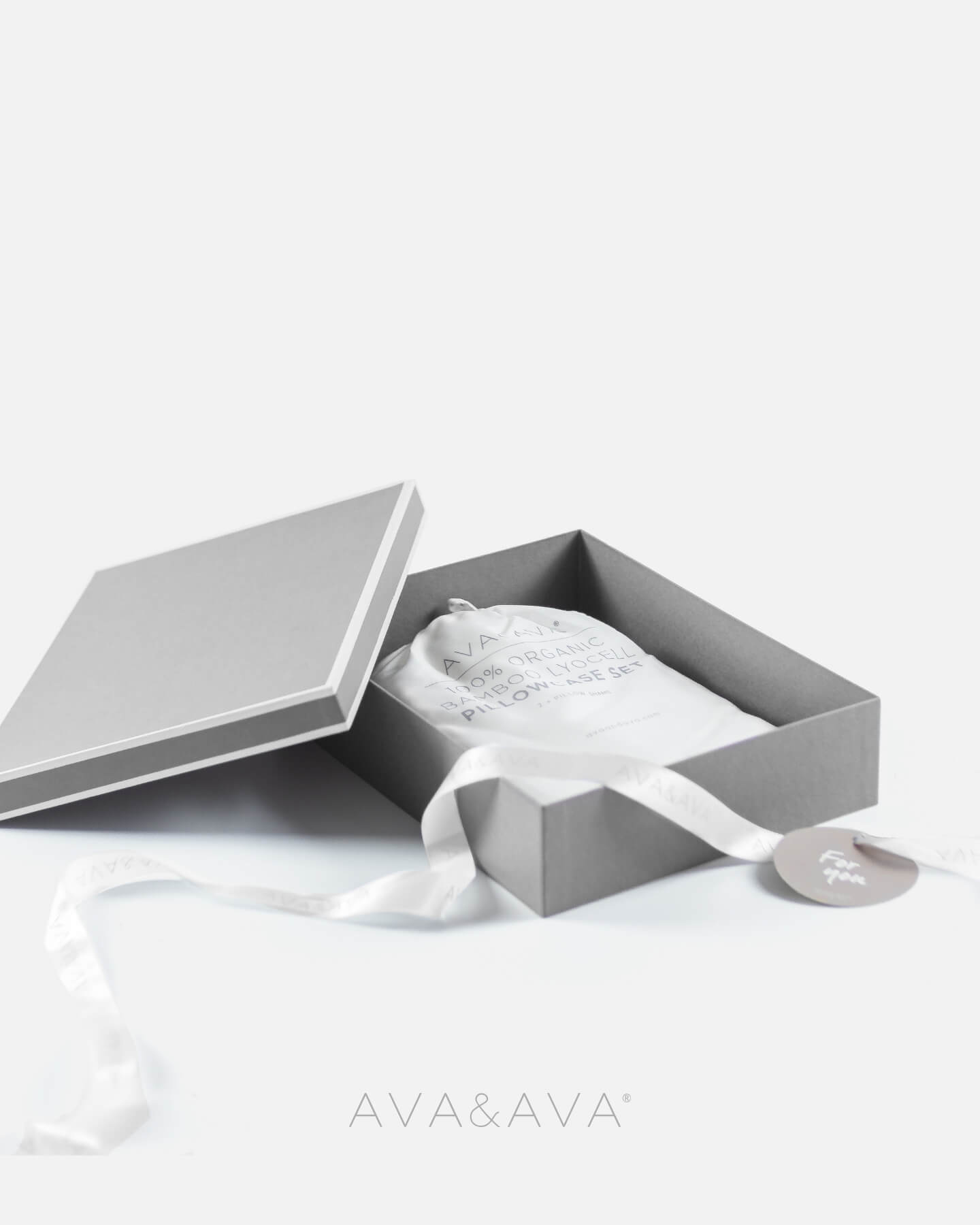 ava and ava ph gray premium gift box. organic bamboo lyocell pillowcase set white. 