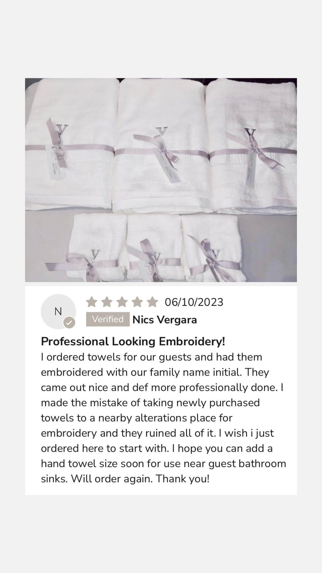 ava and ava ph review - white organic bamboo towels with professional looking embroidery monogram