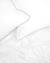 ava and ava ph organic bamboo lyocell sheet set (2 pillowcases 1 fitted sheet) in silver lining (white with gray piping)