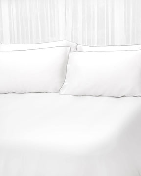 ava and ava ph organic bamboo lyocell sheet set (2 pillowcases 1 fitted sheet) in silver lining (white with gray piping)