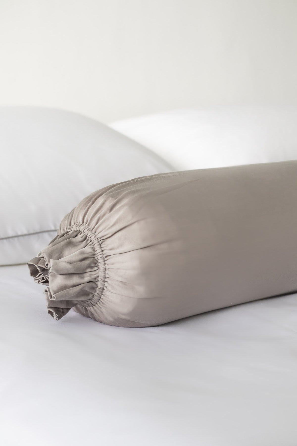 ava and ava ph organic bamboo lyocell bolster case / hotdog pillow / long pillow / po-tsim pillowcase in gray with white sheets