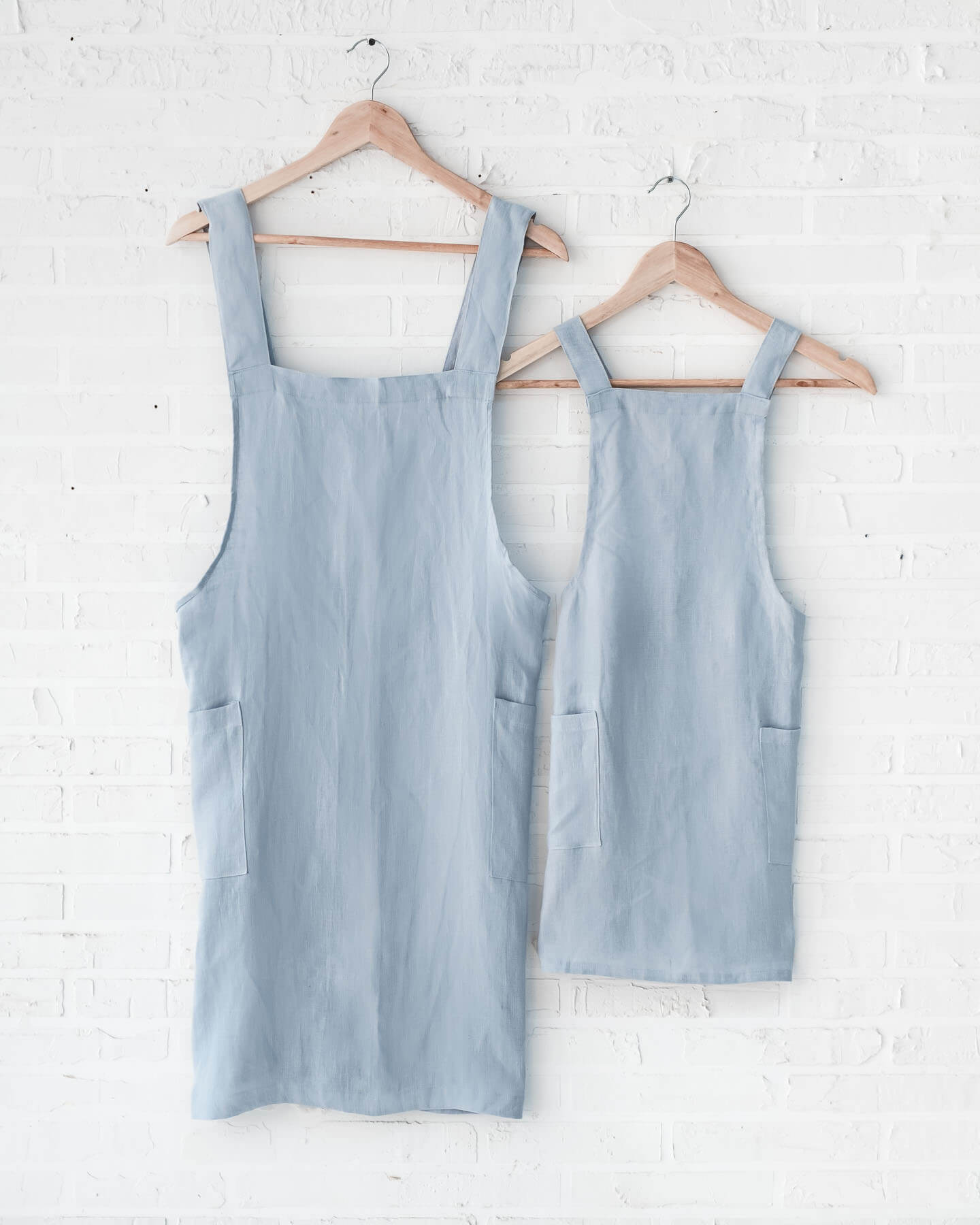 ava and ava ph Pure linen matching adult and kids crossback apron in light blue sky color