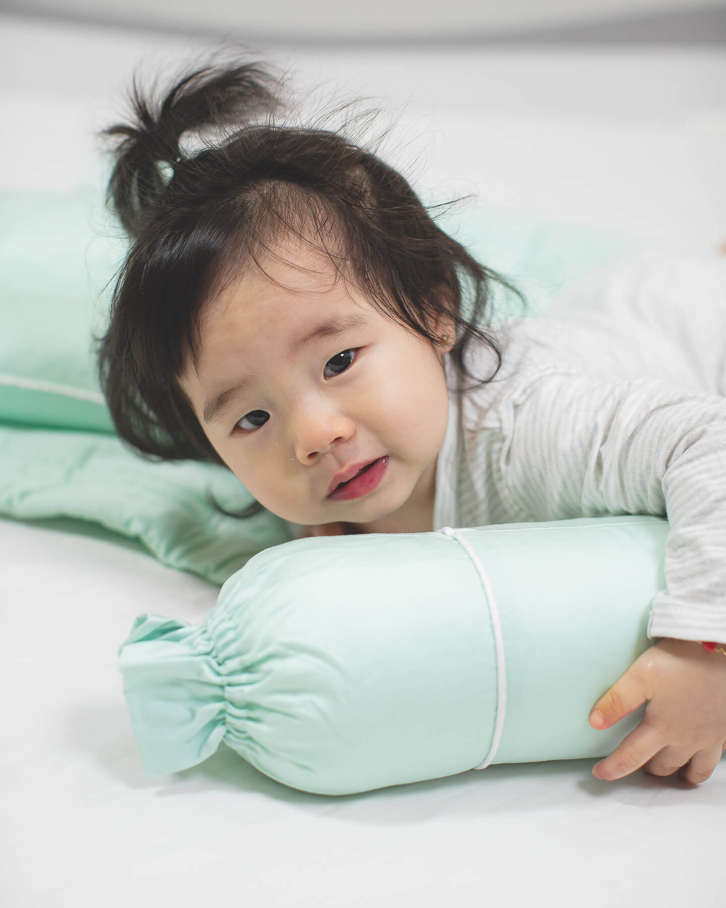 organic bamboo lyocell baby pillowcase set - pillowcase, 2 bolstercases in mint green (green with white piping)