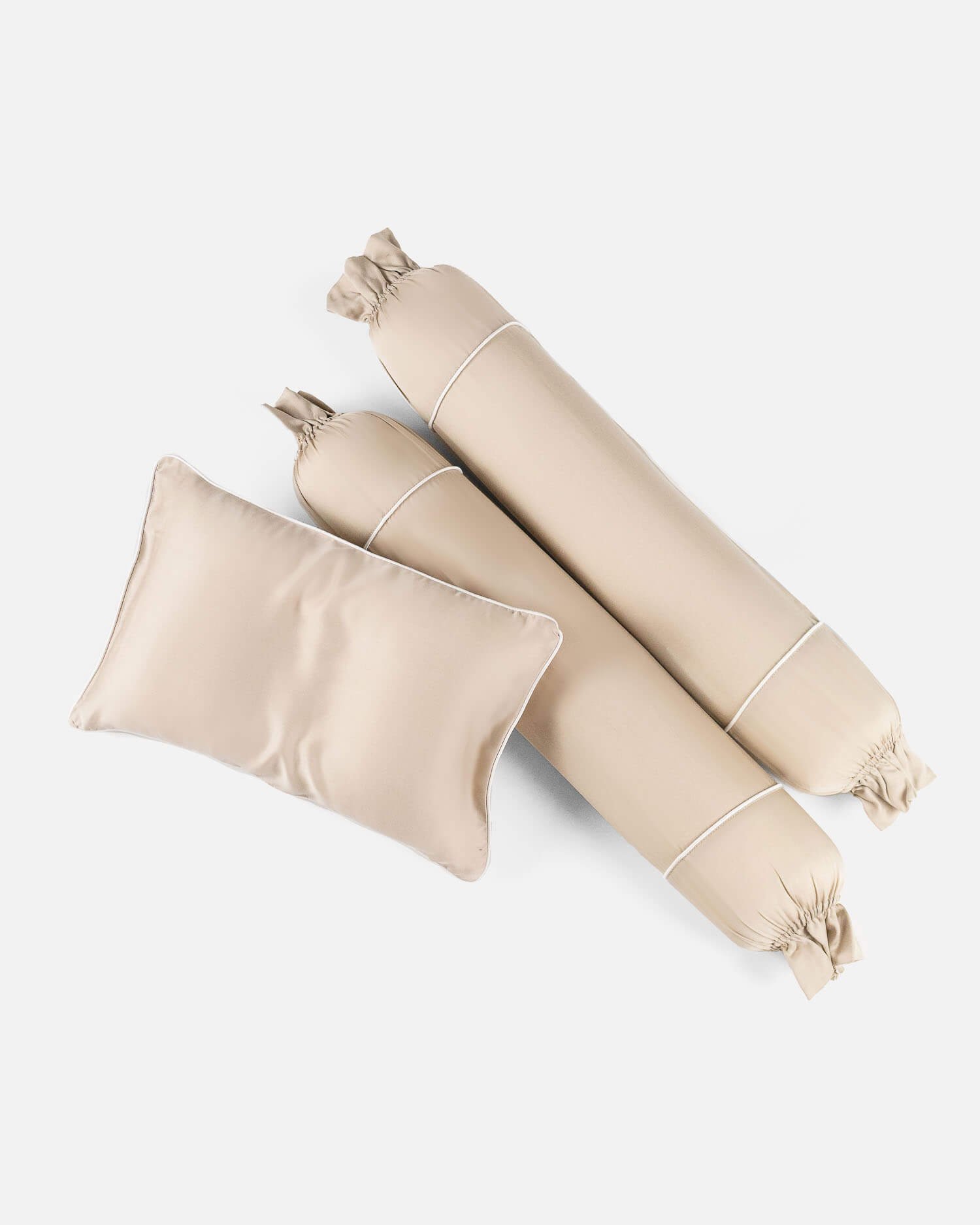 ava and ava ph organic bamboo lyocell baby pillowcase set - pillowcase, 2 bolstercases in sandshell (sand beige with white piping)