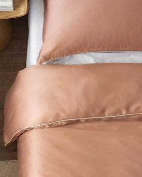ava and ava ph organic bamboo lyocell duvet cover, pillowcases (autumn caramel ochre), fitted sheet (white). soft and breathable bedding sheets.