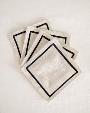 ava and ava organic pure linen embroidered coasters set natural