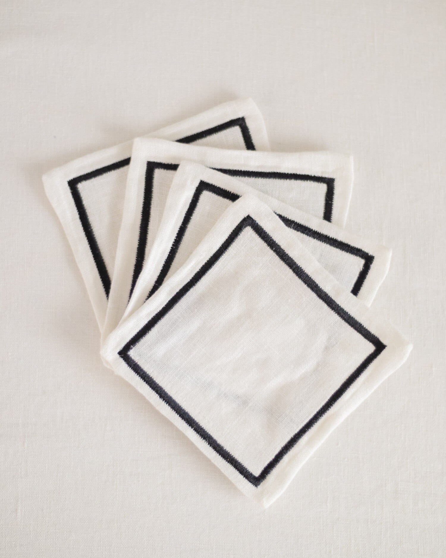 ava and ava organic pure linen embroidered coasters set  white'