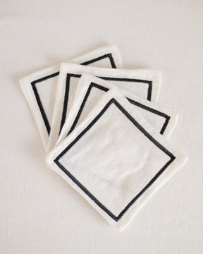 ava and ava organic pure linen embroidered coasters set  white'