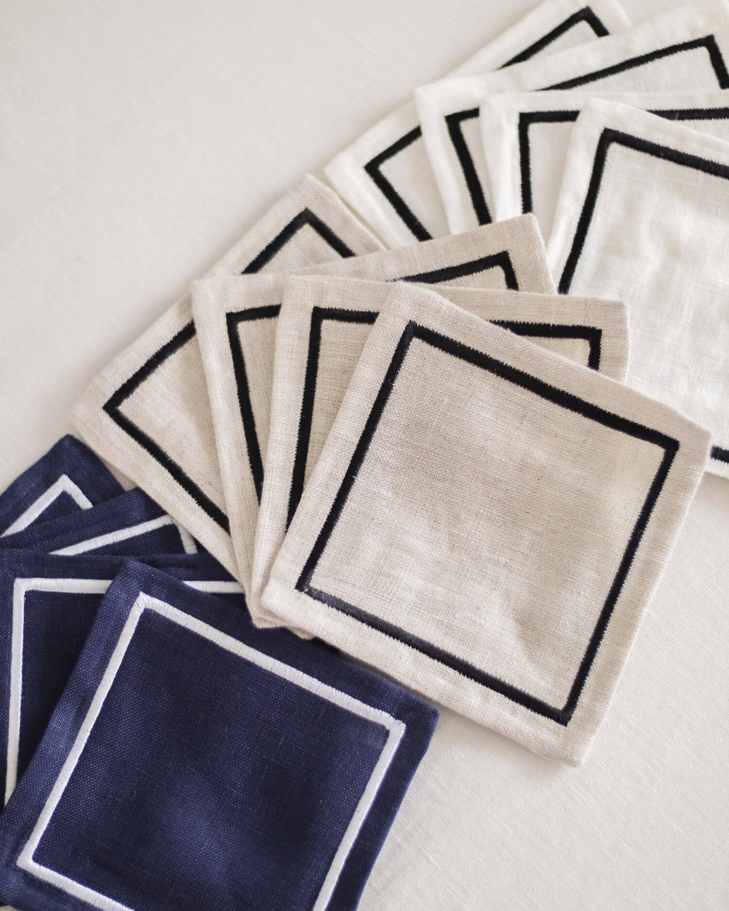 ava and ava organic pure linen embroidered coasters set white natural navy