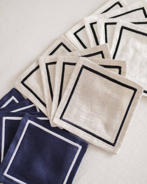 ava and ava organic pure linen embroidered coasters set white natural navy